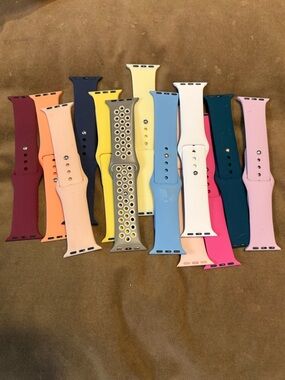 Lot of 13 Silicone Apple Watch Bands - Multiple Colors